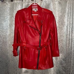 Positano Pelle Genuine Red Leather Moto Style Jacket-Coat in Sz S